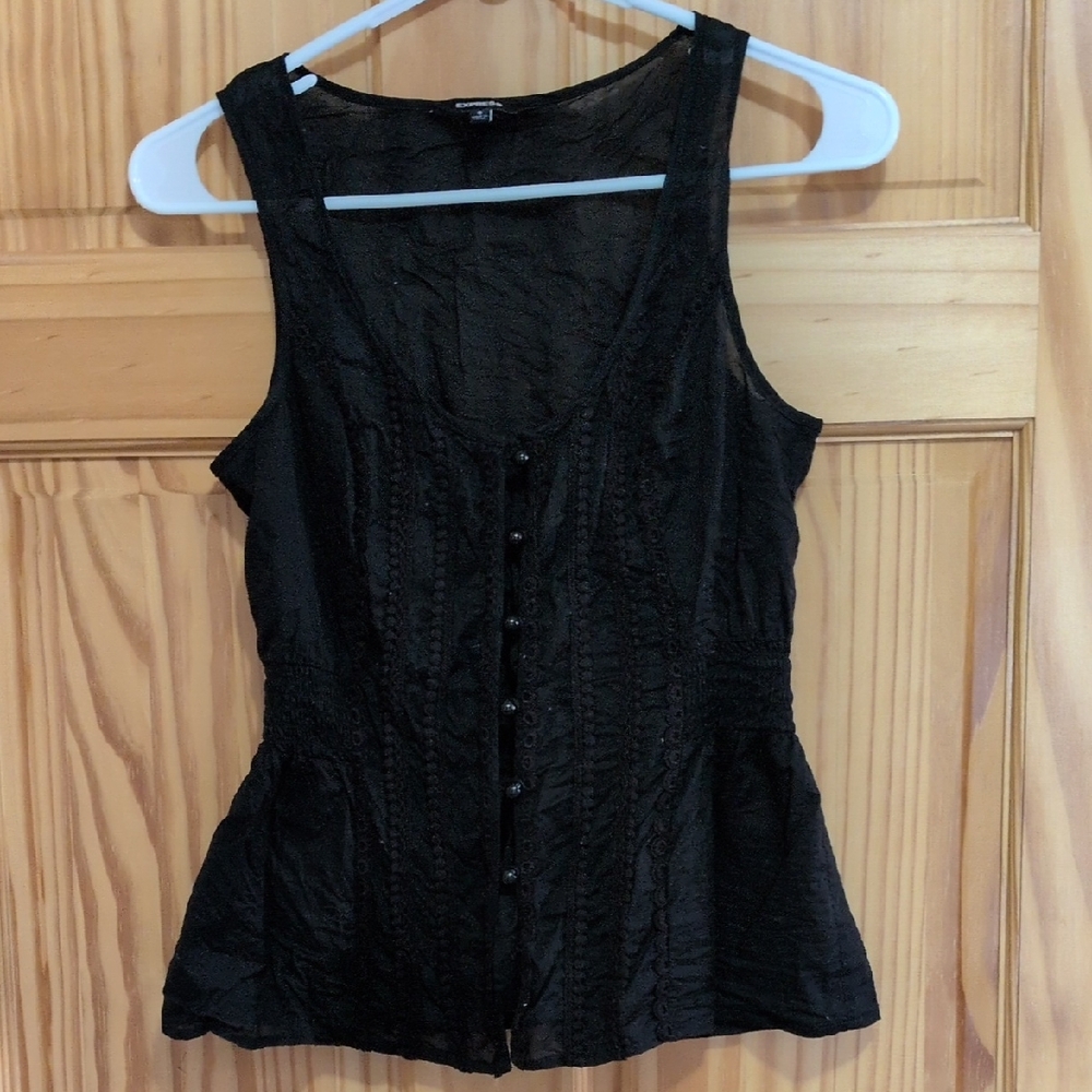 Express Black Sleeveless Button-Front Blouse